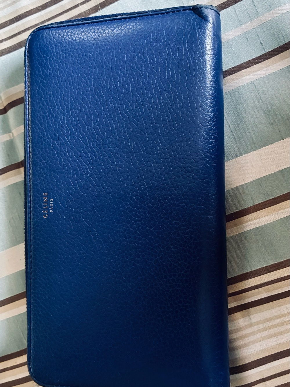 Celine Blue Leather Zip Around Wallet